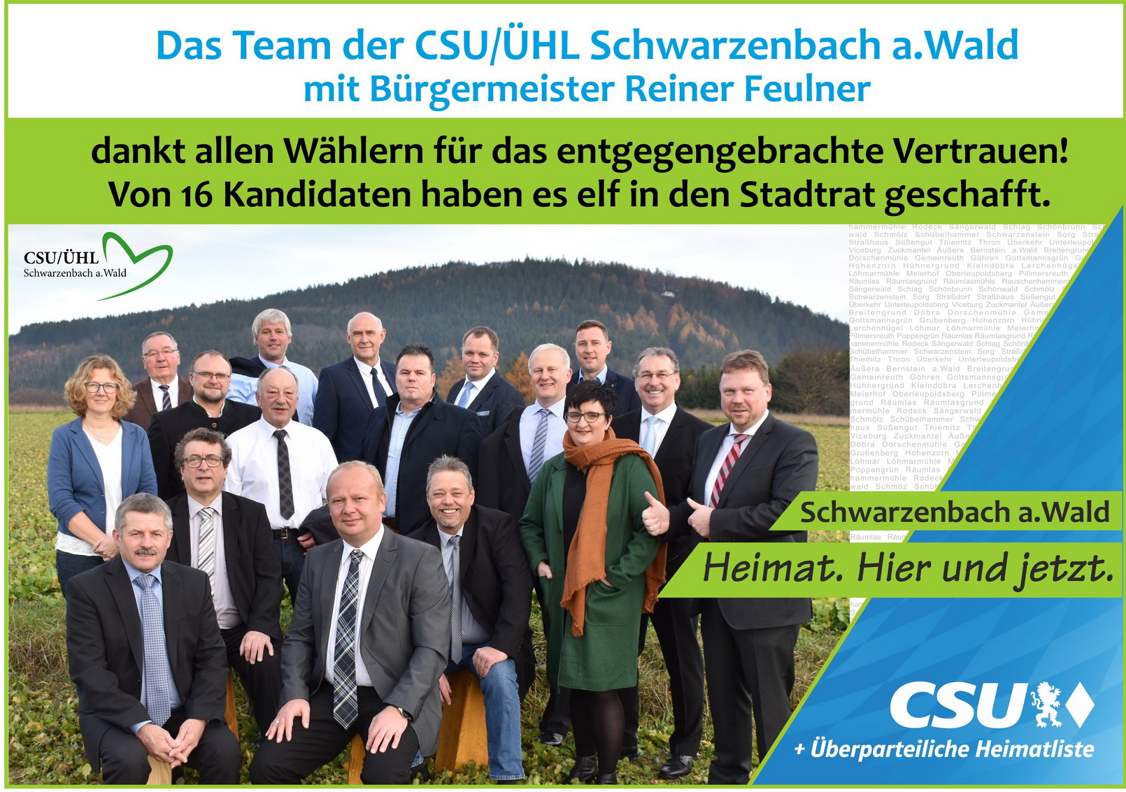 Das Team der CSU/ÜHL dankt allen Wählern